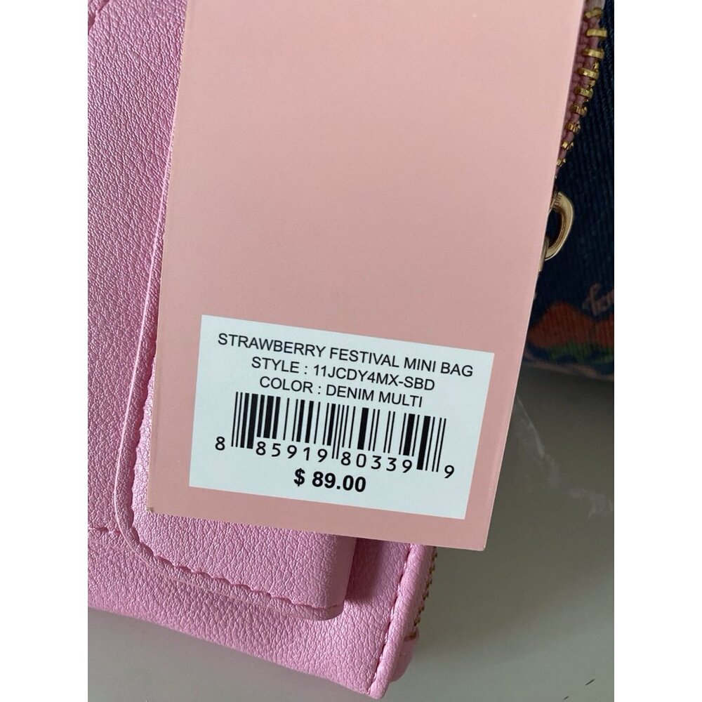 Juicy Couture Strawberry Festival Mini Tote Bag Denim Multi W/Coin Purse & Charm - Picture 5 of 14